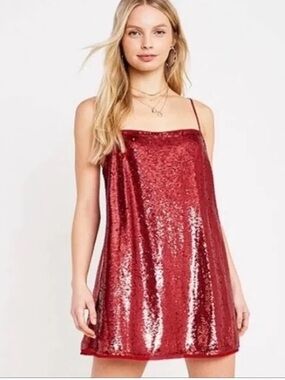 FREE PEOPLE RED SEQUIN SLIP DRESS